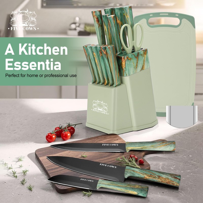 16-Piece Kitchen Knife Block Set with Cutting Board - German