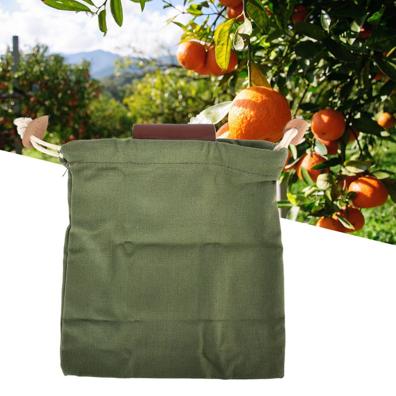 Leather Canvas Foraging Pouch Belt Fruit Picking Bag for Camping