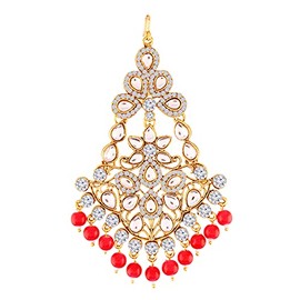 I Jewels Gold Plated Indian Wedding Bollywood Kundan & Pearl Pasa Kalank Inspired Hair Jewellery for Women (T2024), Free Size, Pearl, No Gemstone