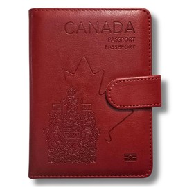 RedDeer Canada Passport Holder Wallet Premium PU Leather Travel Passport Wallet RFID Blocking Passport Cover Case Travel Documents Organizer with Pen Holder, for Women and Men (Red)