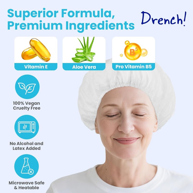 Drench Shampoo Caps No Rinse - Waterless Shampoo Cap and