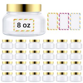 Paquete de 24 recipientes de plástico de 8 onzas con tapas y etiqueta impermeable sin BPA, recipientes cosméticos transparentes recargables para mantequilla corporal, exfoliantes de azúcar, crema