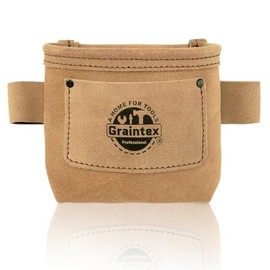 Graintex Nail, Screw Pouch with Clip Suede Leather, Universal Steel Clip for Belt, Riveted for Durability, for Constructors, Electricians, Plumbers, Handyman (Beige)