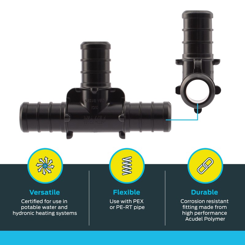 SharkBite 1/2 Inch Poly Crimp Tee, Pack of 25, PEX