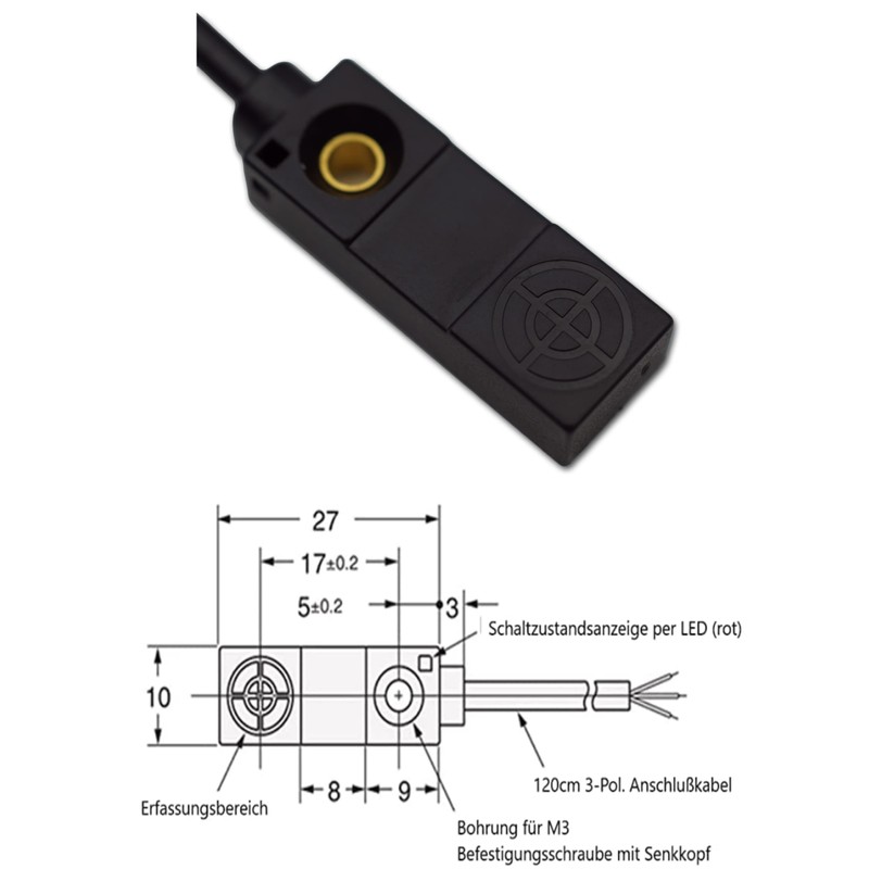 Inductive Sensor PNP NC Compact Design IP65 3 mm Inductive