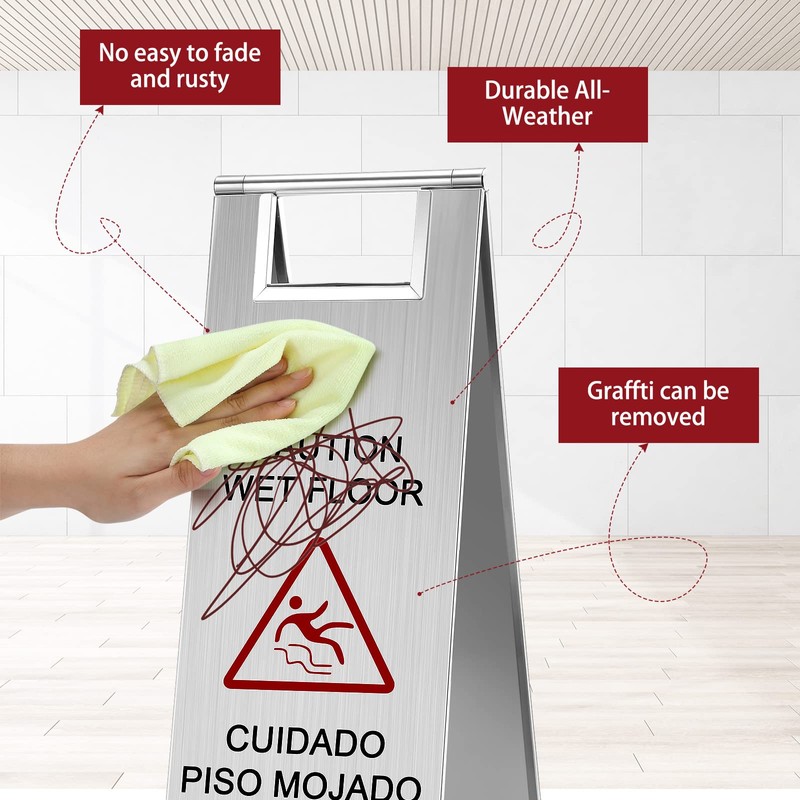 LEIFIDE Stainless Steel Wet Floor Caution Sign Bulk 8.8 Pound