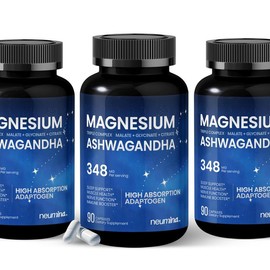 NEUMINA - Daily Cortisol Reset - Triple Complex Magnesium Supplement 90 Calming Capsules with Ashwagandha,Vitamin B6, Magnesium Glycinate + Malate + Citrate for Calming:_3-Pack (270 Capsules)