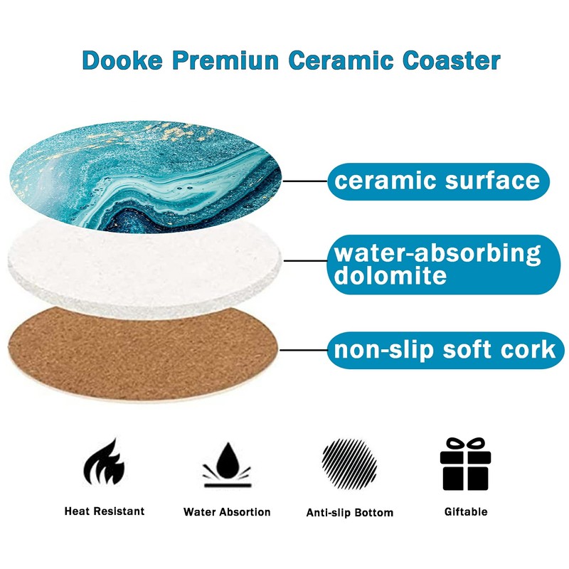 Dooke Coasters for Drinks, Absorbent Coasters with Holder, Ceramic Coasters