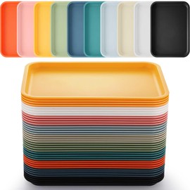 Maxdot 40 Pcs Fast Food Serving Tray 10" x 14" Plastic Rectangular Cafe Standard Cafeteria Trays Bulk Serving Platter Food Service Products for Restaurant Grill School Lunch Kitchen (Colored)