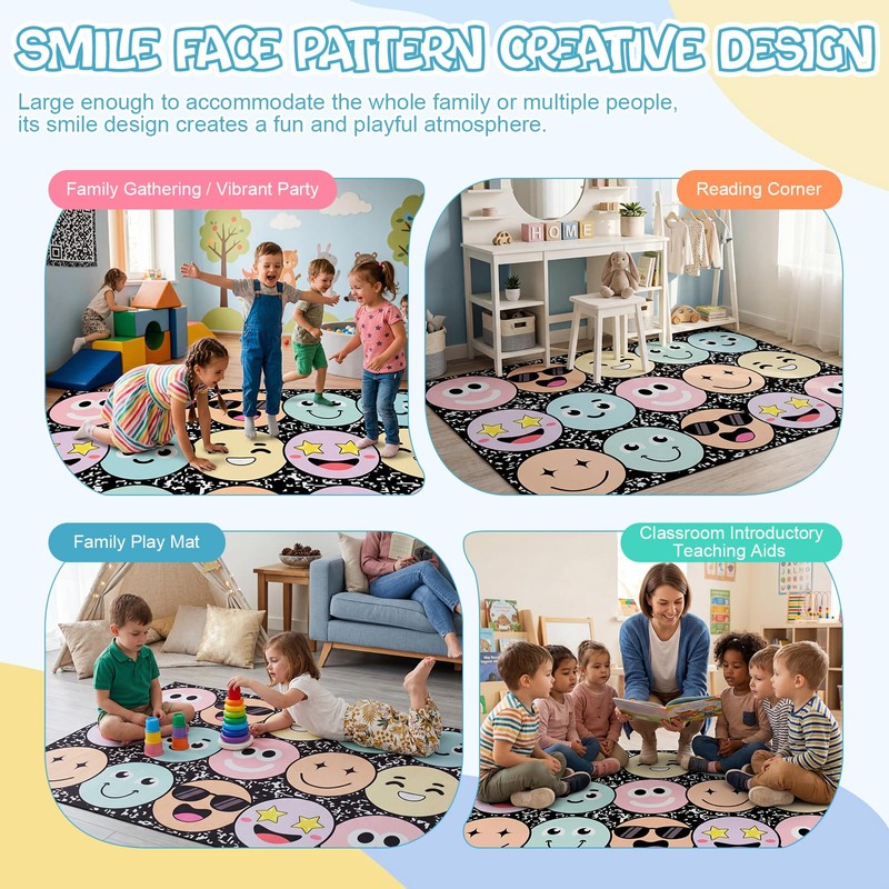 Dunzy 5x7 ft Pastel Smile Face Classroom Carpet Elementary Educational