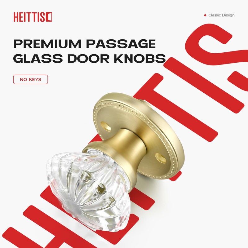 Heittis 1 Pack Passage Glass Door Knob,Passage Function Interior Door