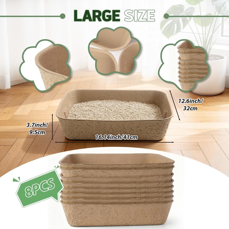 Disposable Litter Boxes for Cats 8-Pack Extra Thick & Sturdy