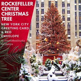 ArtMalore Rockefeller Center Christmas Tree New York City Holiday Greeting Card - 5x7 Inch, Blank Inside, Premium Card Stock with Eco-Friendly Envelope, Frame-Ready, Made in USA