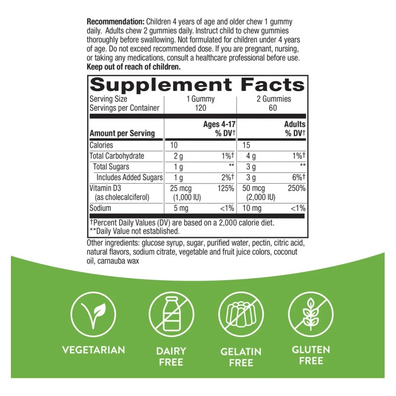Gomitas Natures Way Vitamina D3 2000 Ui 120 Unidades
