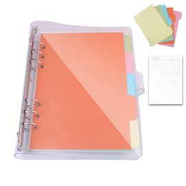 Binder Notebook A6 - Transparent Ring Binder Cover 6 Round Soft PVC Notebook Ring Binder, A6 Refillable, Binder Diary with A6 Filling Paper Ring Binder with 5 Dividers for Office School Journal Book