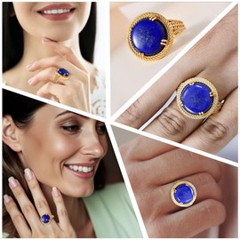 Shop LC Birthday Gifts Yellow Gold 18K Yellow Gold ION Plated Round Lapis Lazuli Solitaire Ring for Women Jewelry Size 11