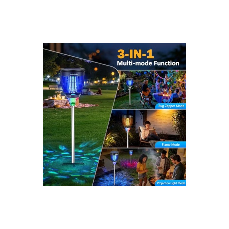 All in 1 Solar Bug Zapper Outdoor, Flame & Projection