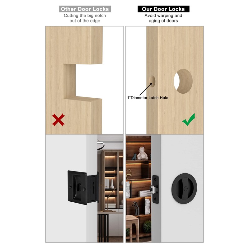 goldenwarm Matte Black Pocket Door Lock, Privacy Round Pocket Door