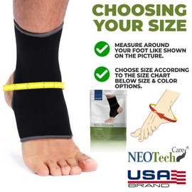 NEOTech Care Ankle Support Sleeve (1 Pair) - Open Heel, Light, Elastic & Breathable Knitted Fabric - Medium Compression - For Men, Women, Kids - Right or Left Foot - Black Color (Size S)