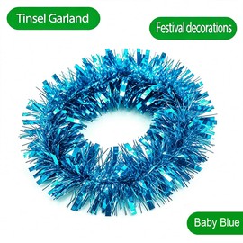 33 Ft Christmas Tinsel Garland Decorations Shiny Thick Baby Blue Tinsel Xmas Tree Decor Metallic Twist Foil Garland for Home Wall Birthday Party Indoor Outdoor Decor Supplies - Baby Blue