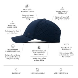 melin A-Game Icon Hydro, Navy, Performance Snapback Hat, Water-Resistant Baseball Cap for Men & Women, Medium-Large