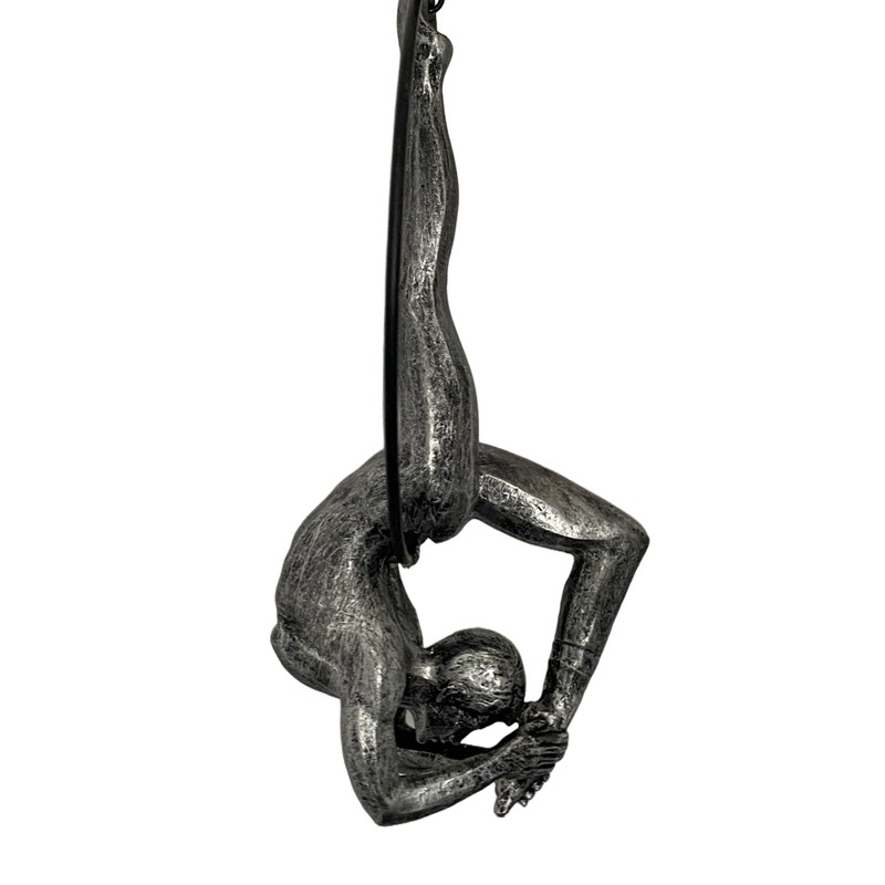 Haute Collage Antique Silver Female Gymnast Acrobat on a Ring