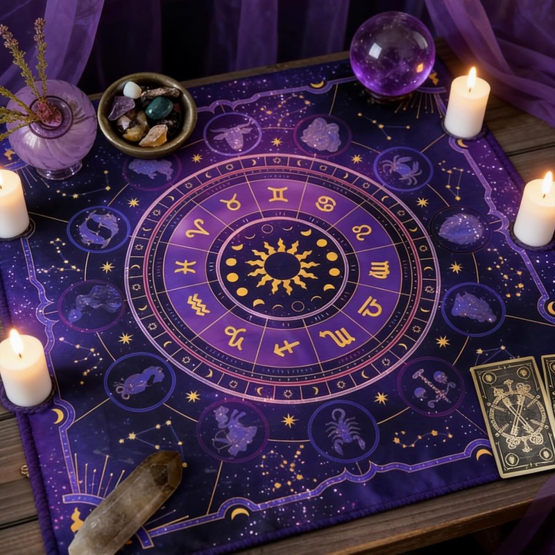 Vwejofff Purple Tarot Altar Cloth Short Plush Laser Cut Edge