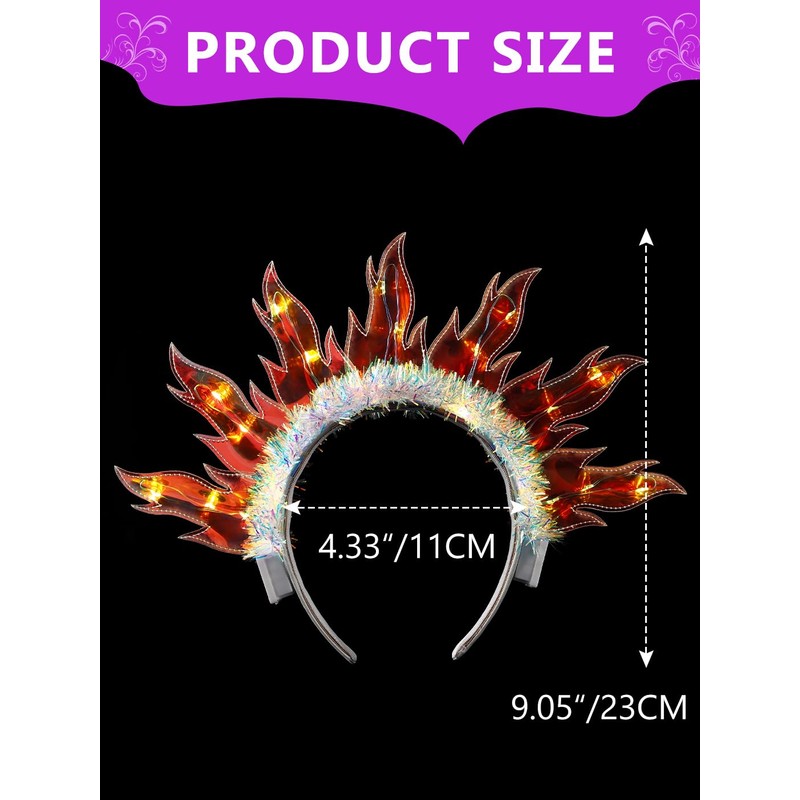 JAKAWIN Ligh Up Flame Headband LED Fire Hair Band Glowing