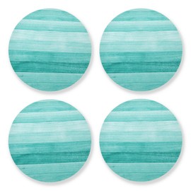 Qilmy Teal Turquoise Wood Cork Coasters for Drinks 4 Pieces Heat-resistant Round Coaster Set for Table Protection, Housewarming, Bar and Home Decor