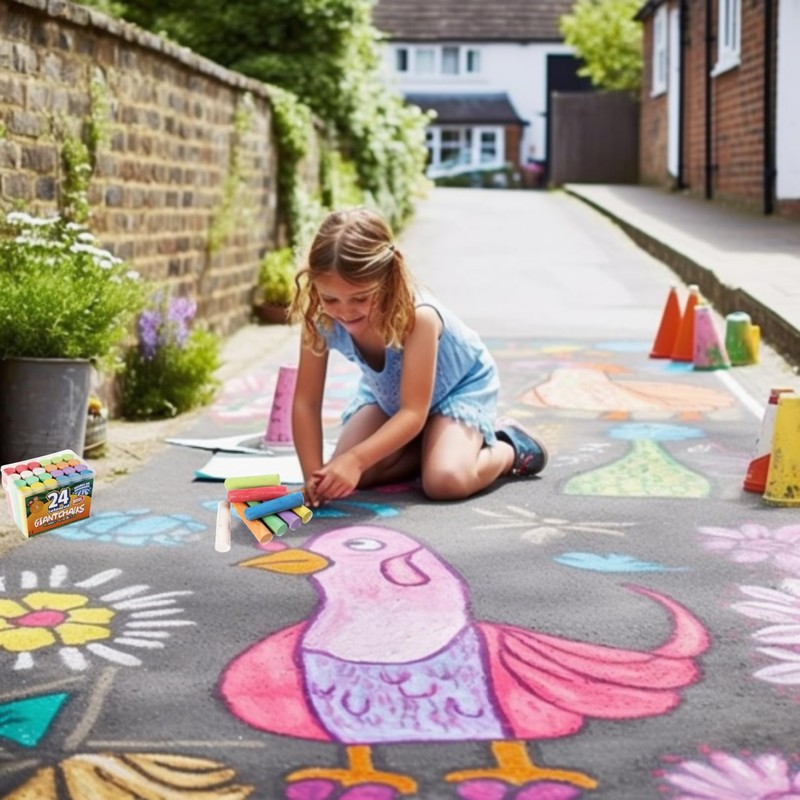 24 Coloured Chunky Chalks , Giant, Pavement, Washable, Fun for