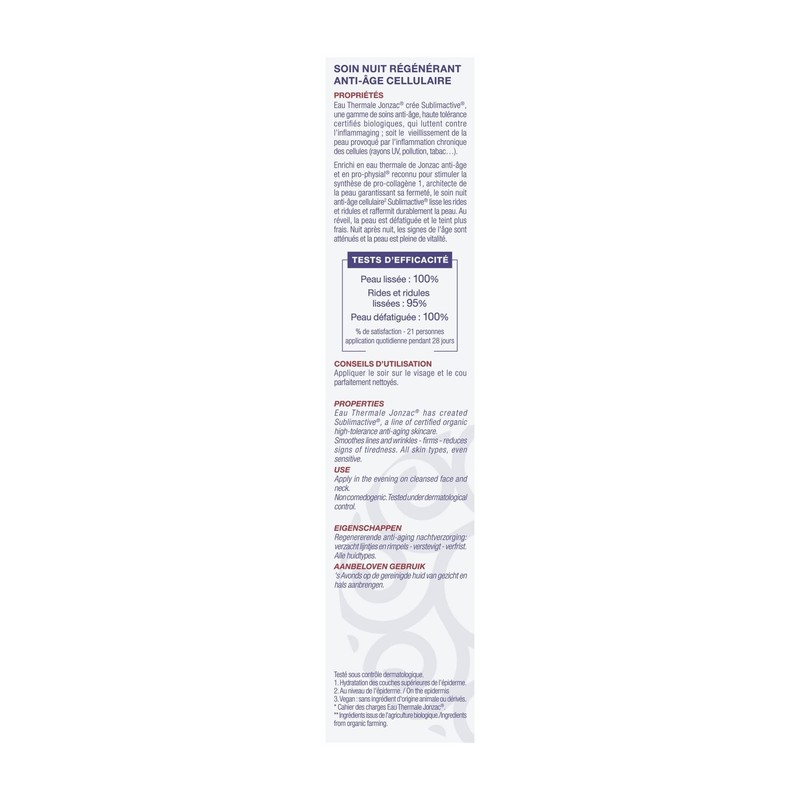 Eau Thermale Jonzac Organic Cosmetic Sublimactive Cellular Anti-Ageing Night Cream