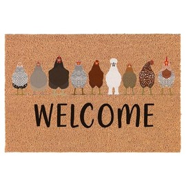 Welcome Doormat Coco Coir Door Mat Gift Welcome Chickens Farm White (30" x 18")
