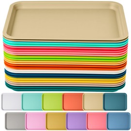 Mumufy Plastic Fast Food Trays Bulk Colorful Restaurant Serving Trays Cafeteria Rectangular Plastic Serving Platter Grill for Kitchen Restaurant Coffee(Bright Color,24 Pcs)