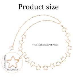 2pcs Women's Star Waist Chain, Adjustable Body Chains Gold Silver Chain Star Punk Pocket Chain Star Jean Chain Western Belly Chains Belt Body Chains Jewelry for Men Women