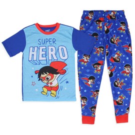 Komar Kids Ryan's World Boys' Super Hero Shirt and Plush Pants Pajama Set (L, 10/12) Multicolored
