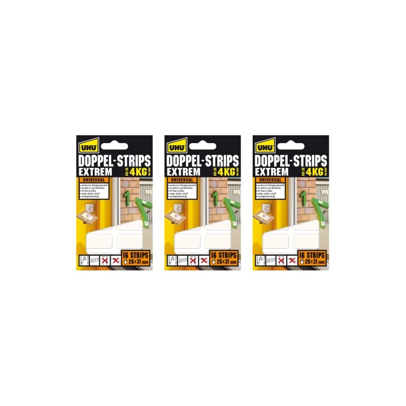 UHU Double Strips, up to 4 kg, Pack of 16