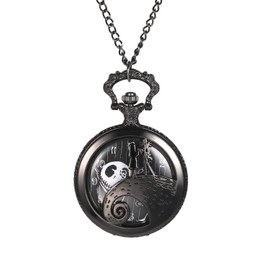 JewelryWe Nightmare Before Christmas Pocket Watch for Men Women Antique Quartz Pendant Chain Necklace Watch for Christmas