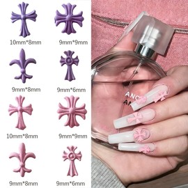 Vitalux Nail Parts, Crosses, Black, White, Set of 80, 3D Metal Parts, Punk, Vintage, Nail Decor, Gel Nails, DIY Crafts, Accessories, Lightweight, Stylish, 4 Designs, 2 Colors (Pink+Purple)