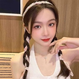 Long Ribbon Headband for Women Bow Hair Bands with Pearl Flowers Hairband Headbands Non-Slip Fashion Hair Scarf Band Ponytail Hairpin Hairclip Hair Accessories Ornaments for Women Dating Proms