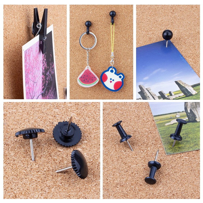 Black Push Pins Set, 5 Styles 140-count Thumb Tacks Map
