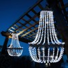Hanging Solar Lantern Outdoor, 28” Modern Clear Crystal Acrylic Chandelier
