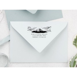 Mountain Return Address Stamp, Cherry Blossoms Sakura Address Stamper, 1 x 2 inches