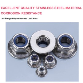 cSeao 30pcs M5 x 0.8mm Flanged Nylon Inserted Lock Nuts 304 Stainless Steel Bright Finish DIN6926