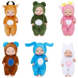 ONEST 6 Sets 4 Inch Dolls Cute Baby Dolls Include 6 Pieces Baby Mini Dolls, 6 Sets Handmade Doll Clothes