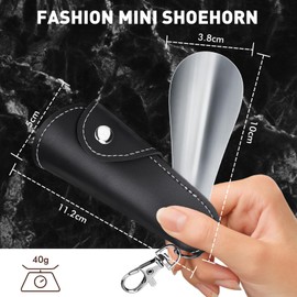 Senbers Metal Shoe Horn for kids 4.4 Inch - Shoehorn Key Chain Mini Shoe Horn Leather Stainless Steel Shoe Horn Travel Size for Women Kids Man(Black)