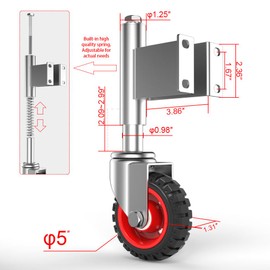 Homhoo Spring Loaded Gate Casters 5” Rubber Tire Heavy Duty Gate Caster Wheels with Hardware for Wooden Gates, Metal Gates, Fence Gates, Swing Gates, 400 Lbs Load Capacity