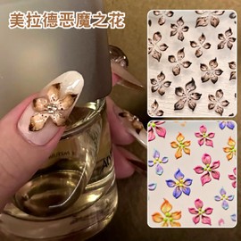Flower Nail Stickers for Nail Art Wild Flowers Nail Art Stickers Summer Floral Colorful 5D Embossed Nail Decals Self-Adhesive Nails Supply Manicure Sliders Devil Flower for Nails Decoration