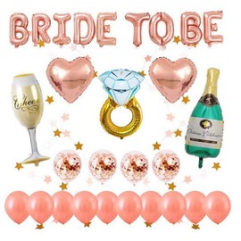 Rose Gold Hen Party Decoration Balloons Set, 1 Piece Bride to Be Letter, 14 Pieces Latex Balloons, 5 Pieces Foil Balloons Different Shapes, 2 Metres Star Shape Hanging Garland