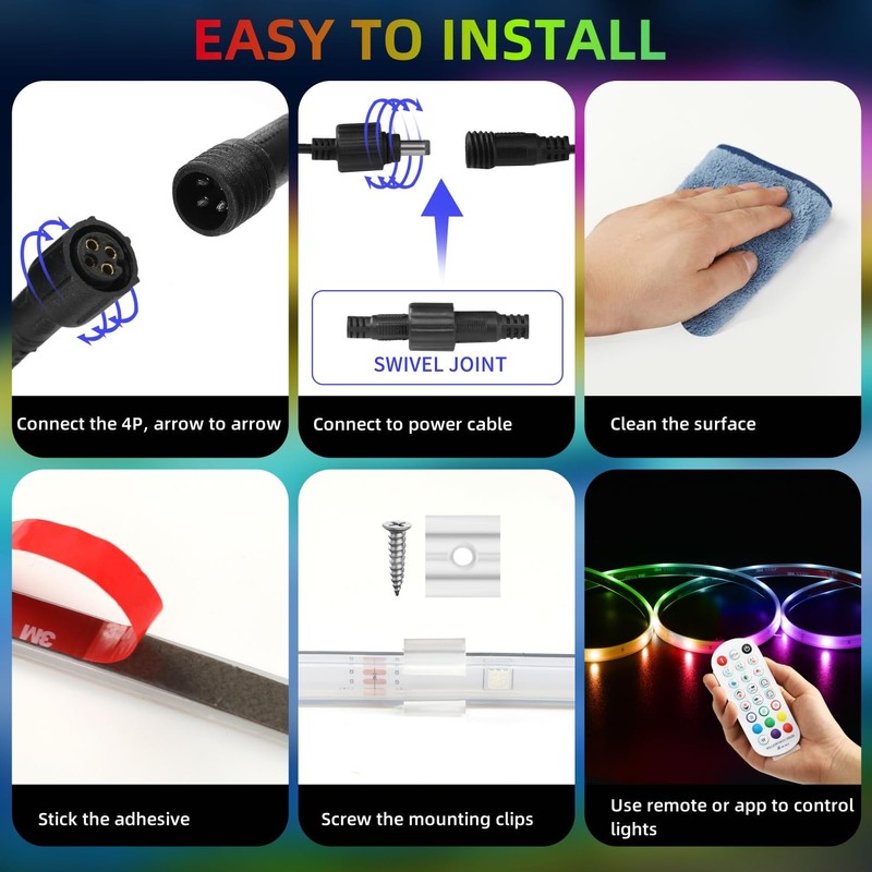 VIDLULTD 66FT Marine Boat Led Strip Lights, IP67 Waterproof APP