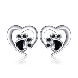 925 Sterling Silver Cute Heart CZ with Cat Puppy Paw Print Stud Earrings Gift for Women Friends (Nickel Free), Sterling Silver, Cubic Zirconia